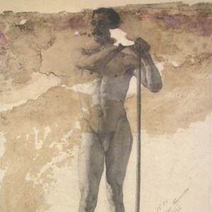 Nu masculino. Exercício de desenho do 4.º ano de Constantino Sobral Fernandes, da disciplina de Modelo Vivo, no final do ano letivo de 1894-1895, enquanto aluno da Escola de Belas-Artes de Lisboa, atual Faculdade de Belas-Artes da Universidade de Lisboa. Mereceu 18 valores.