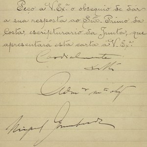 Carta de Miguel Bombarda para Teófilo Braga convidando, em nome da Junta Liberal – organização de propaganda pro-laicidade fundada por Miguel Bombarda, Egas Moniz e Cândido dos Reis –, a participar numa série de conferências anti-clericais. (04/04)