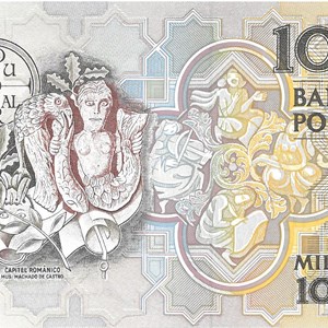 Nota de mil escudos com a efígie de Teófilo Braga.