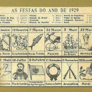 Imagem publicada no Almanaque Lello, em 1929, com os feriados nacionais. Nesse ano, o dia 10 de junho passou formalmente a feriado nacional.
Imagem retirada de Luís Oliveira Andrade e Luís Reis Torgal, «Feriados em Portugal. Tempos de memória e de sociabilidade», Coimbra, Imprensa da Universidade de Coimbra, 2012.