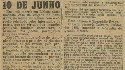 Artigo no jornal «O Mundo» sobre o significado do dia 10 de junho.