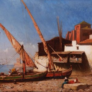 Marinha da autoria de Tony de Bergue, adquirida para a residência privada do Presidente da República, no Palácio de Belém.