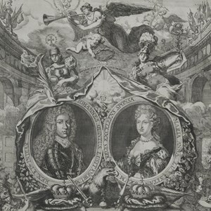 Casamento de D. João V e D. Maria Ana de Áustria. Disponível em https://bndigital.bnportugal.gov.pt/records/item/38213-iohannes-quintus-lusitanorum-rex-et-indiar-et-maria-anna-lusitanorum-regis-excellens-sponsa?offset=24