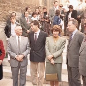 António José Seguro com Danielle Mitterrand e Jacques Delors na apresentação da Carta de Direitos dos Jovens Europeus.