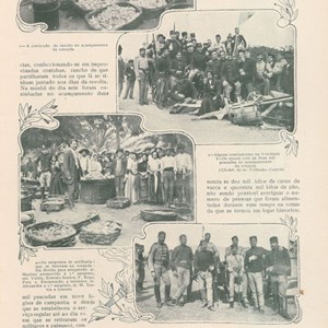 Reportagem sobre a implantação da República. Na segunda fotografia, entre os revoltosos, encontramos, de pistola e baioneta, Rosa Ramos Pereira, que prestou assistência aos feridos.